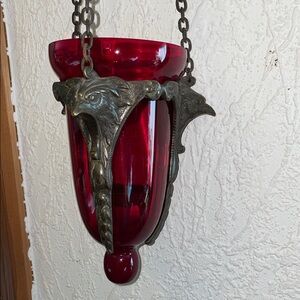 Vintage Red Glass Hanging Lantern